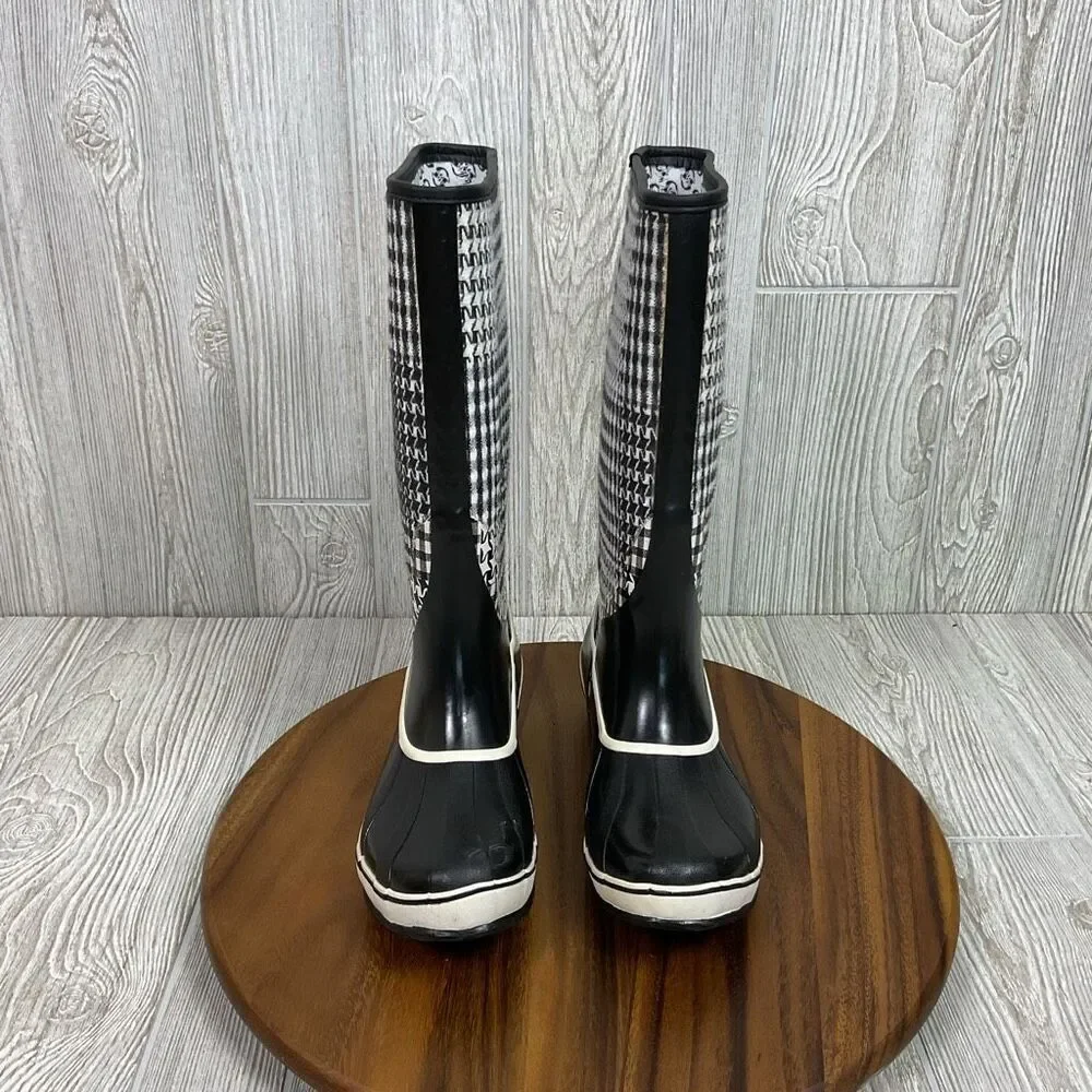 Sorel Tremblant Rain Boots Womens 10 Houndstooth Plaid Black NL1622